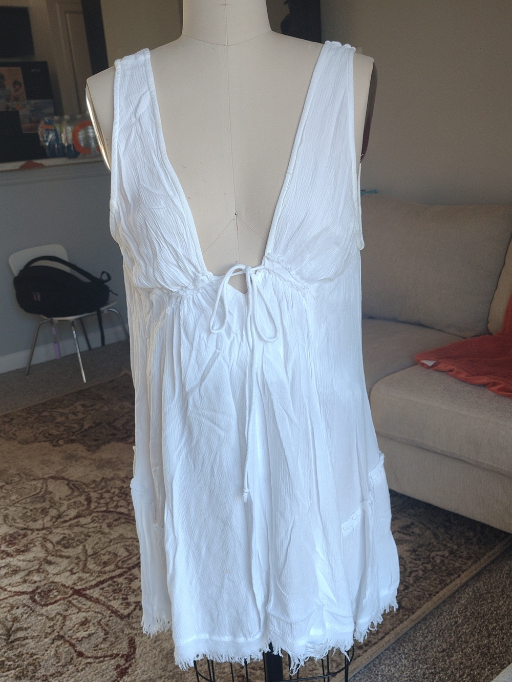 Olivaceous White Tie-Front V-Back Swim Coverup